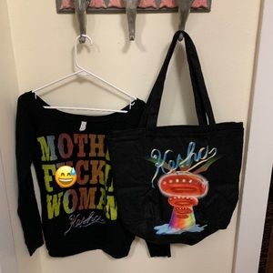 💋Kesha boatneck sweatshirt & zipper canvas tote